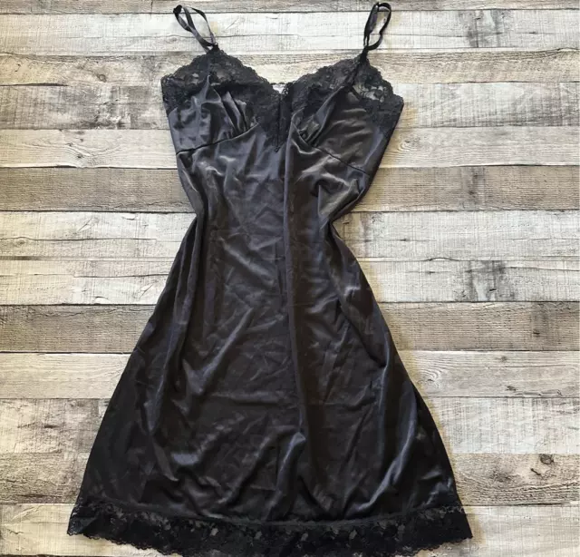 VINTAGE MID CENTURY Nylon Modest Black Lingerie Slip Nightgown | Size ...