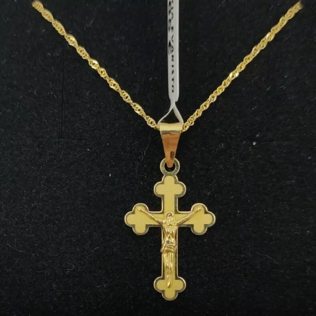 Pendentif Et Chaîne Or 18k 750 Mls . Croix Avec Christ 21,2 MM