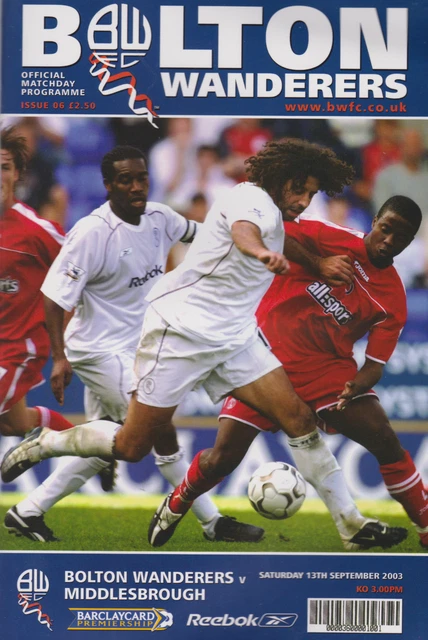 BOLTON WANDERERS V Middlesbrough programme, 200304 £0.99 PicClick UK
