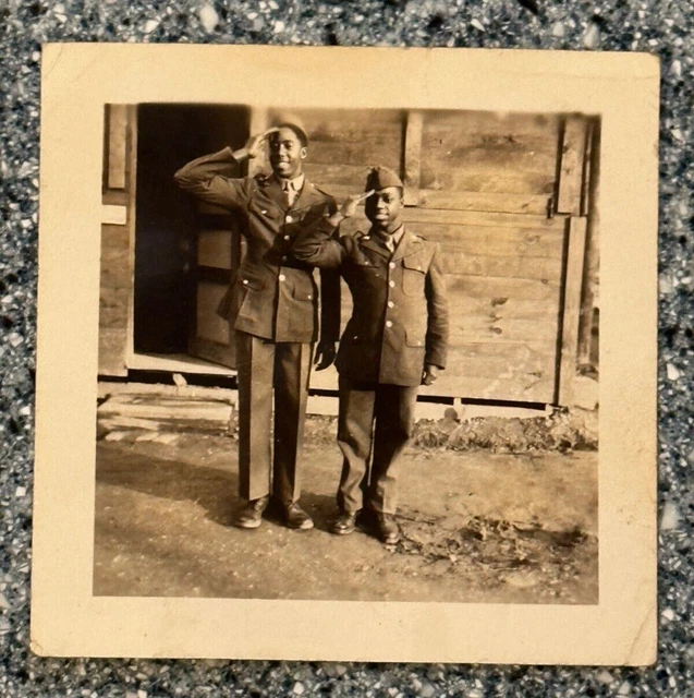 VTG 2x2 Photograph Two African American Soldiers Saluting WW2 Black Americanna VTG 2x2 Photograph Two African American Soldiers Saluting WW2 Black Americanna