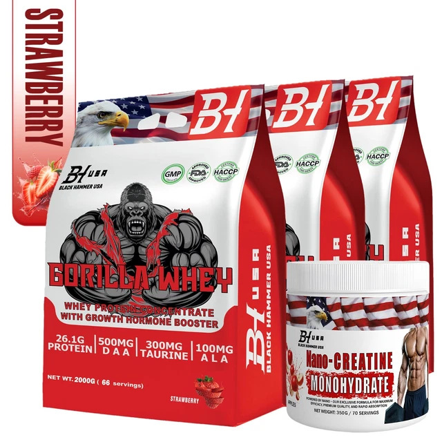 Pack 3x Gorilla Whey Protein 2kg (6000g Total) - Fast Recovery - Black Hammer USA - Neuf