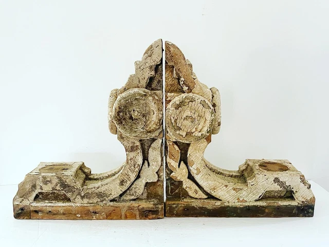 PAIR AMAZING Old Architectural CORBELS without Finials Chippy WHITE PATINA