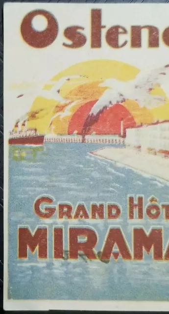 LUGGAGE LABEL 💥 Ostende Grand Miramar Hotel 💥 Baggage Beach Scene Steam ...