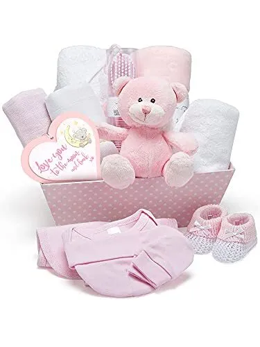 Baby Box Shop Baby Girl Pink Gift Hamper - with Fleece Wrap, Hooded Towel, Baby
