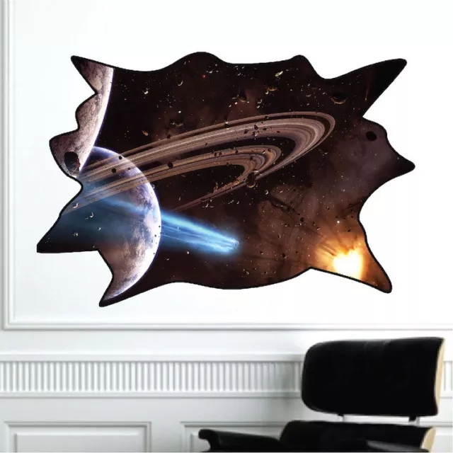 Outer Space Wall Decal Mural Astronaut Spaceship Saturn Planet Kids Room, c95