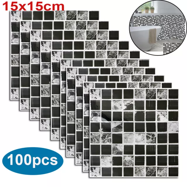100PCS Kitchen Tile Stickers Bathroom Mosaic Sticker Self-adhesive Wall Decor