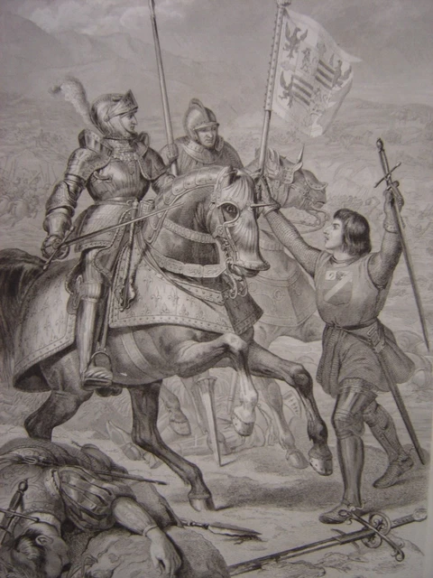 GRANDE GRAVURE BATAILLE de FORNOUE Roi de France CHARLES VIII Fornovo