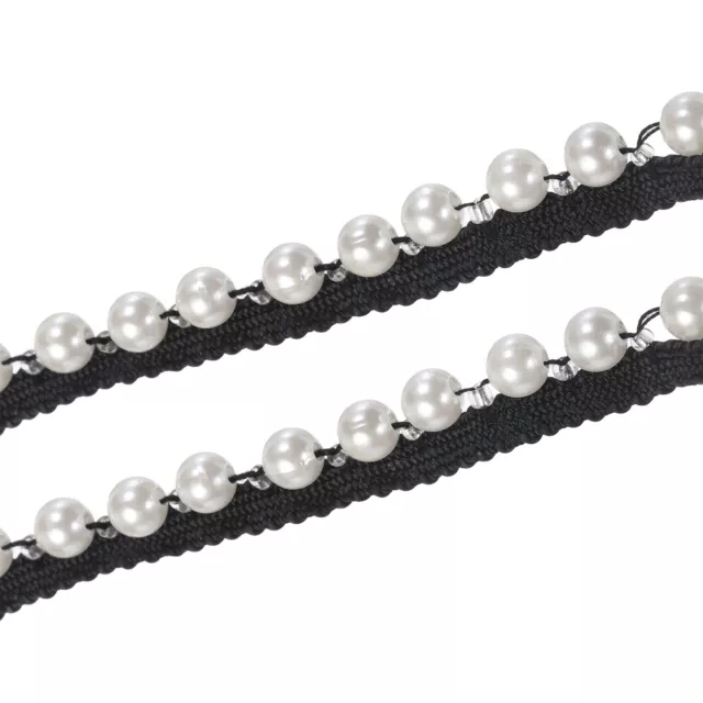 5 Yards Faux Pearls Lace Ribbon Pearl Bead Tassel for Wedding 14mm White Black