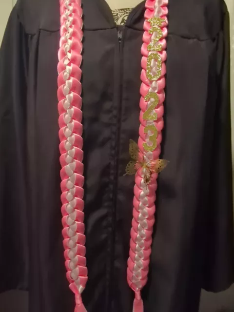 Graduation Ribbon lei  2023 solid Pink, And White
