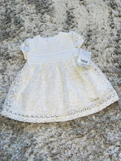 New With Tags - Mamas & Papas Cream Embroidered Dress - 3 - 6 Months