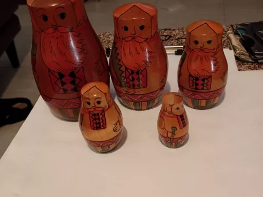 Russian Nesting Dolls 5 Babushka Matryoshka Orange Wooden Old Man Hand Painted