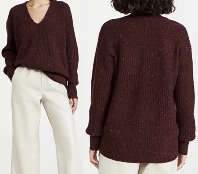 Rag & Bone Womens Burgundy Donegal V-Neck Relaxed Fit Sweater Size small
