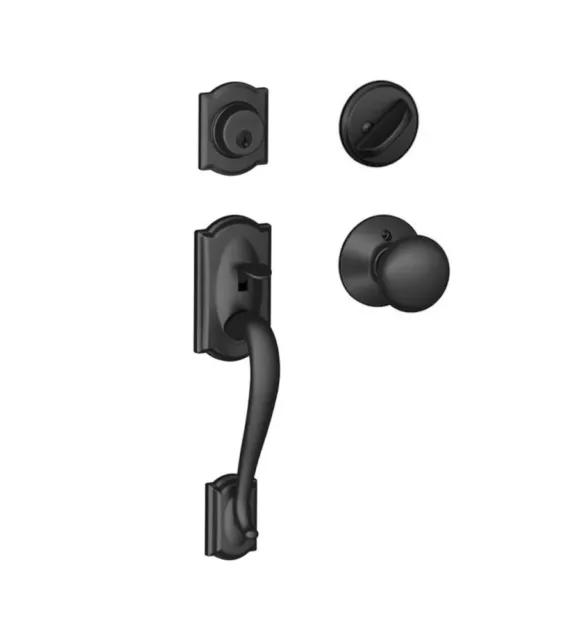 SCHLAGE F60 CAM 622 PLY Camelot Handles with Plymouth Knob Matte Black 