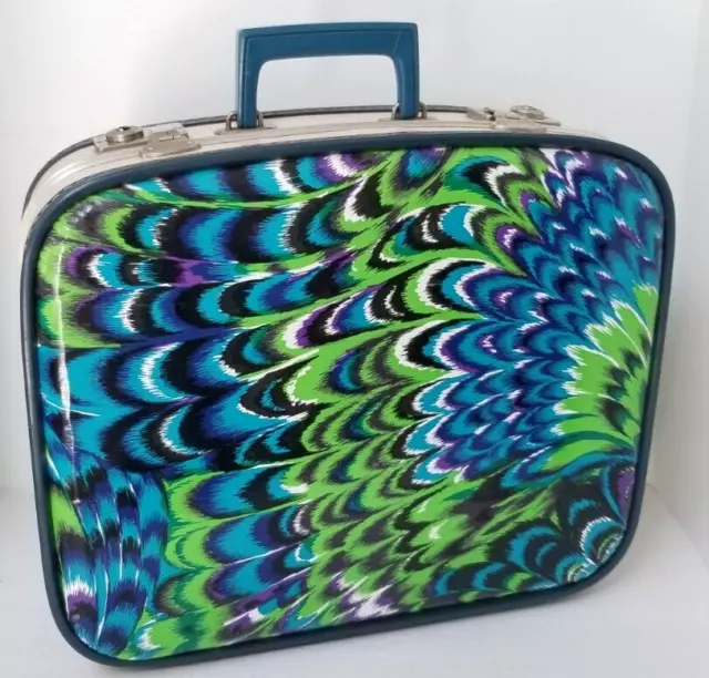 VINTAGE 60's Groovy HARD CASE TRAVEL LUGGAGE CARRY ON Train BAGGAGE BAG Handbag