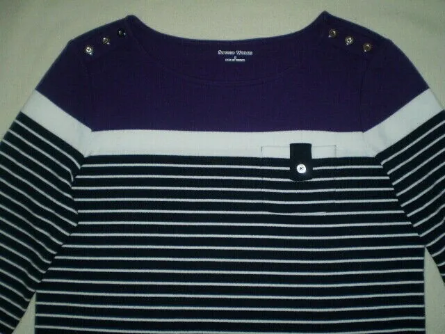 Size: Small~Black/White Stripe/W Purple Knit Top~Mint Cond. 2