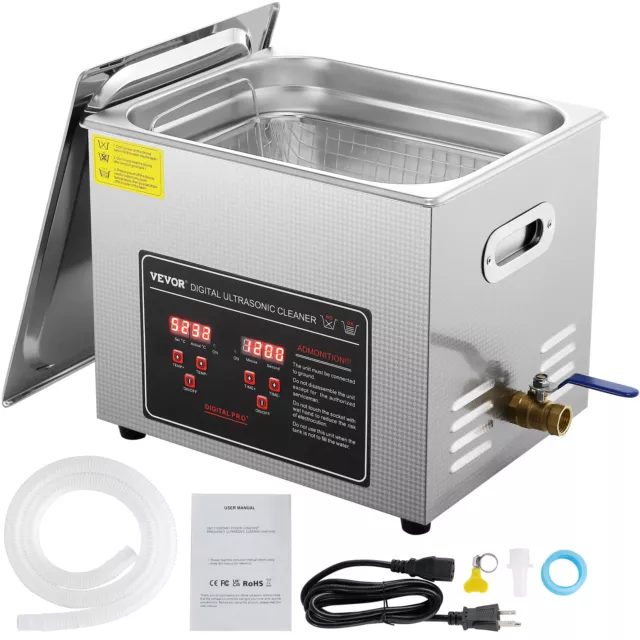 VEVOR 10L Ultrasonic Cleaner with Timer Heating Machine Digital Sonic Cleaner