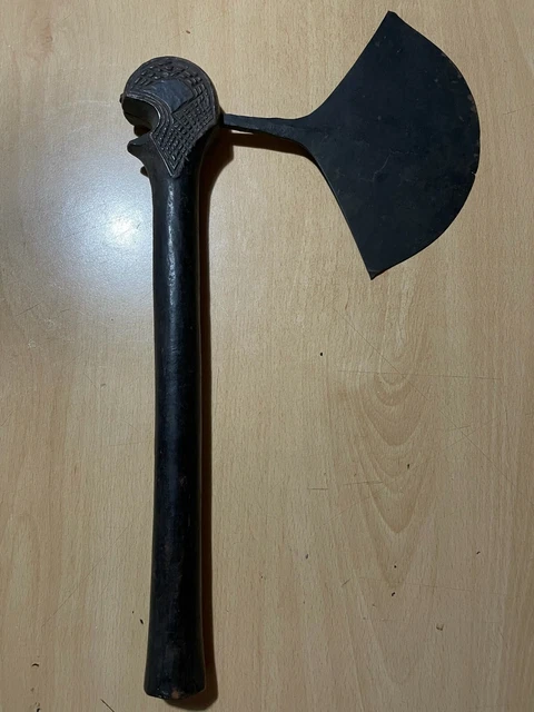 Antique Old Tool Weapon Tribal Primitive Carving Metal Wood Sculpture
