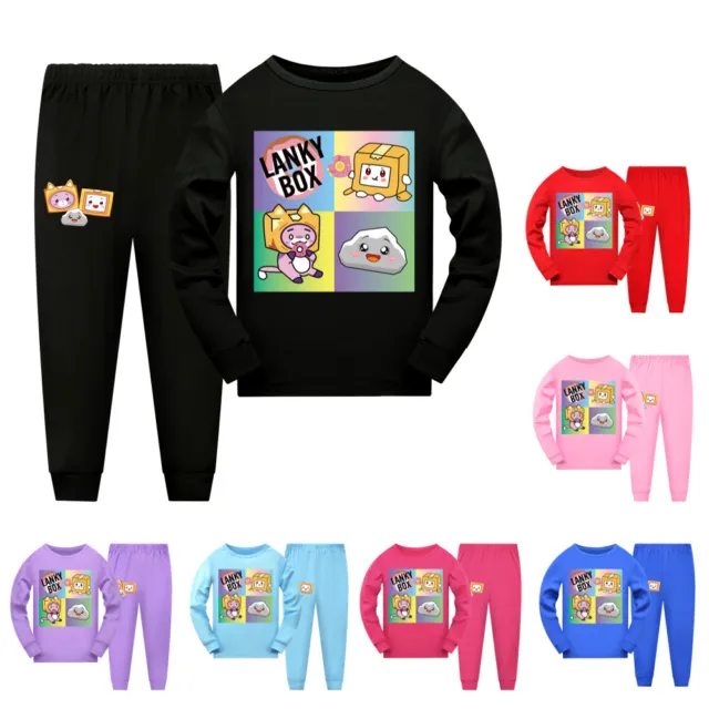 Kids Girls Boys Lanky Box Pajamas Top T-shirt Pants set Sleepwear Gift