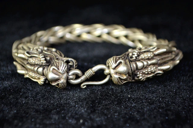 handwork Collectible Old Tibet Silver weave case Dragon noble Bracelet chinese