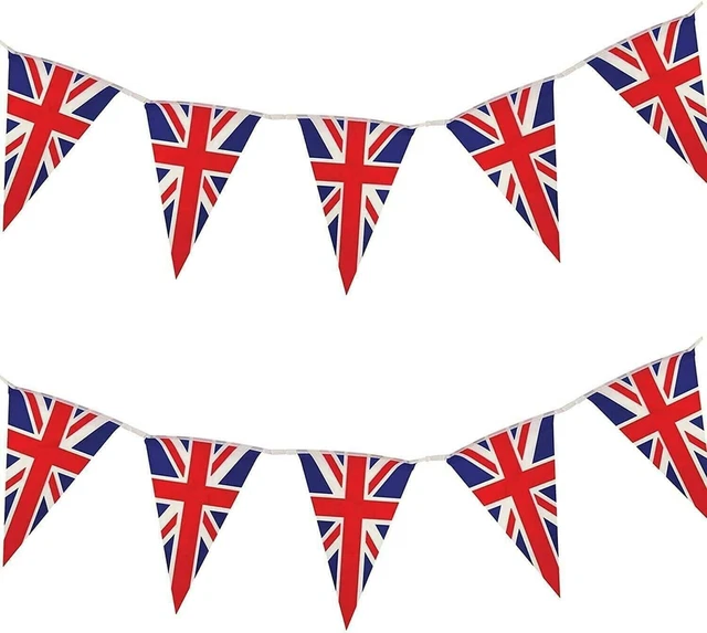 10M Union Jack Triángulo Banderas Bunting King Charles Coronación Deportes Eventos Decoración