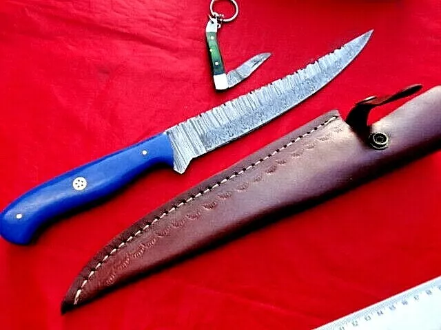 Handmade 13" Damascus Steel Chef Kitchen Fillet Boning Knife/Serrated Edge +GIFT