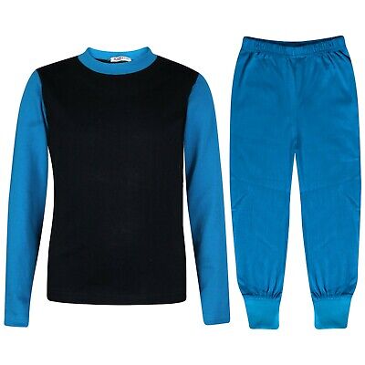 Kids Boys Girls Pjs Contrast Blue Color Plain Stylish Pyjamas Set Age 2-13 Year