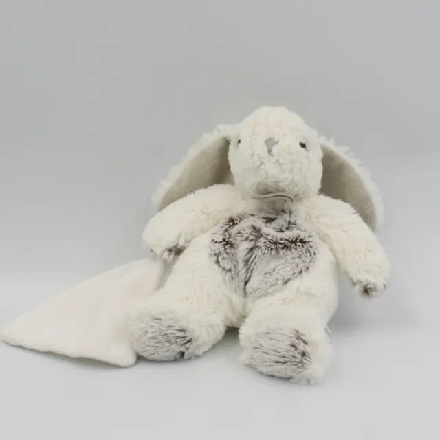 Doudou Lapin blanc gris beige Les Flocons mouchoir Baby nat - 23627