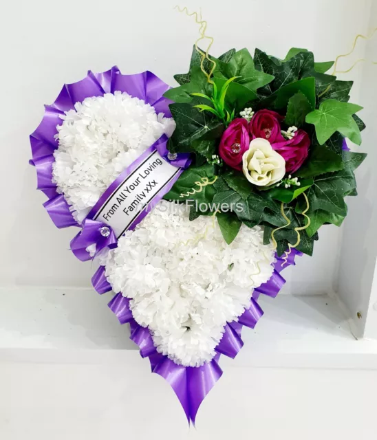 Artificial Silk Funeral Heart Wreath Tribute Flower Memorial Rose Mum Bro
