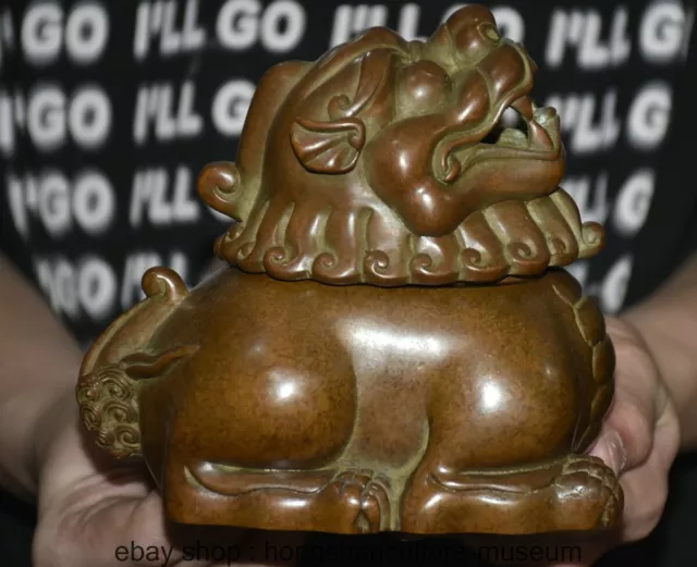 5.6" Marked Old Chinese Bronze Dynasty Liones Beast incense burner Censer Statue