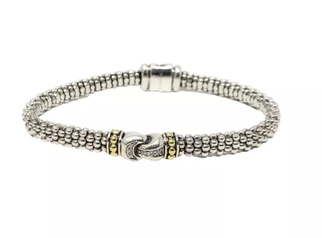 LAGOS Caviar Sterling Silver & 18k Gold 6mm Bracelet With Diamonds | Size M