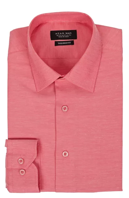 Tailored / Slim Fit Mens Pink Coral Dress Shirt Wrinkle-Free Spread Collar AZAR