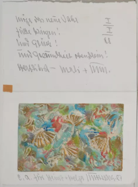 Gustl Stark  /Radierung - Prägedruck /Handsigniert /Grußkarte von 1987