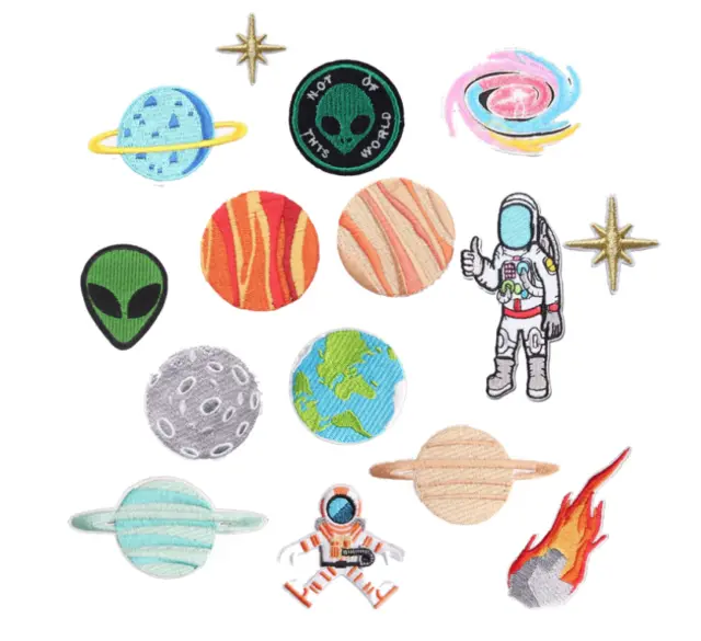 Space Planet Astronaut Alien Grey UFO Moon - Iron on Embroidery Patch Sew Badge