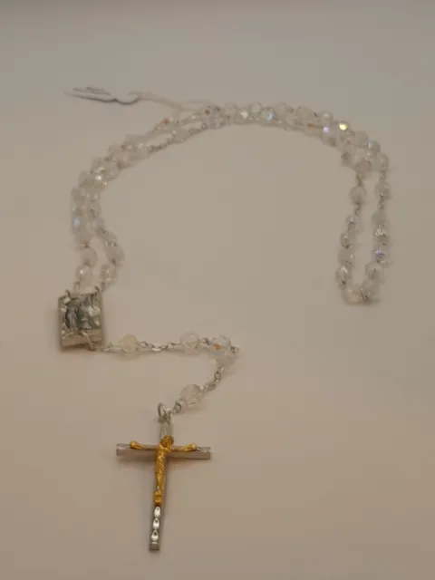 Vtg Czech Faceted Glass Bead Silver Gold Tone Rosary Italy Crucifix Holy Water