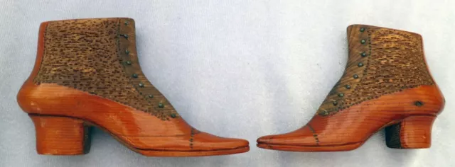 **2 RARE Georgian  ANTIQUE Carved Wood Stylish Shoe Boot FRENCH