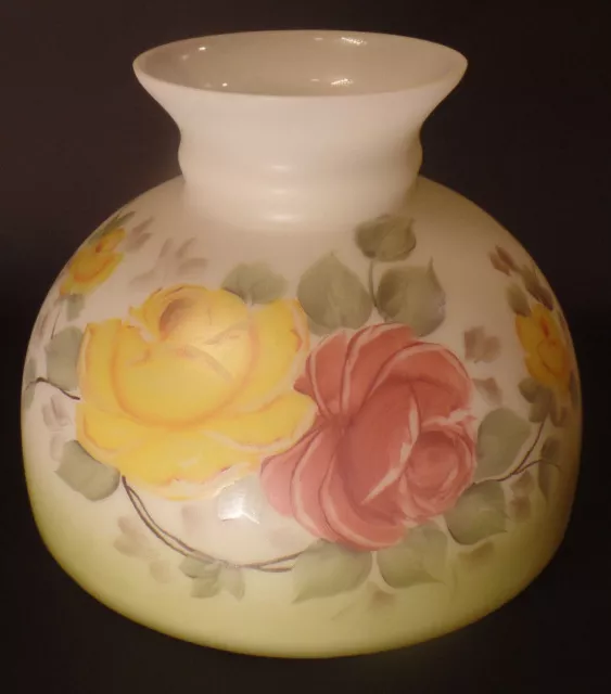 New 10" Opal Glass Student Oil Lamp Shade Hand Painted Victorian Roses Scene USA