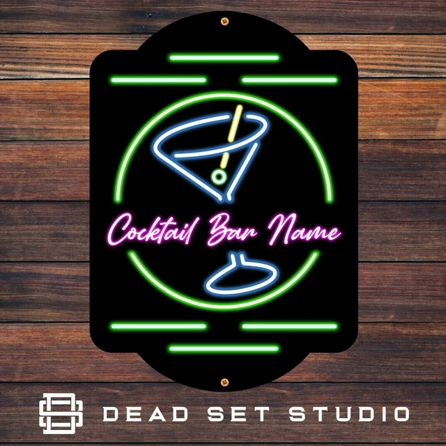 Personalised Cocktail Bar Sign Man Den Home Pub A4 A3 Metal Plaque Wall Art Gift