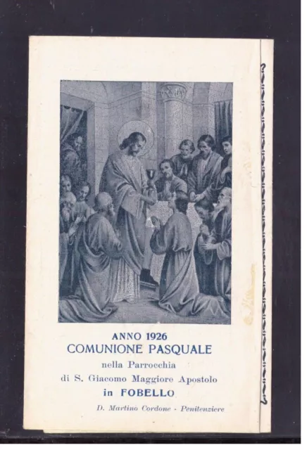 Santino Ricordo Comunione Pasquale 1926 Fobello SN178