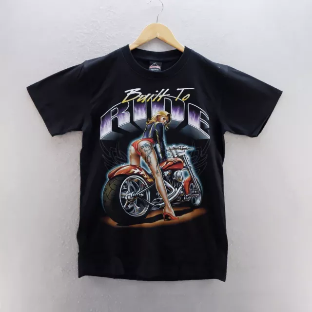 Rock Tee Mens T Shirt Medium Black Graphic Print Wolf Motorbike Biker