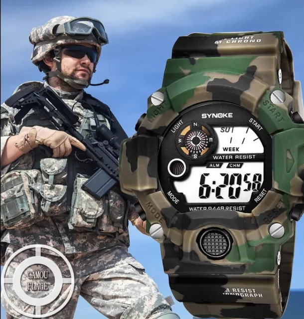 Montre Sport Quartz SYNOKE Camouflage Unisexe 30 M Waterproof Chasse Militaire