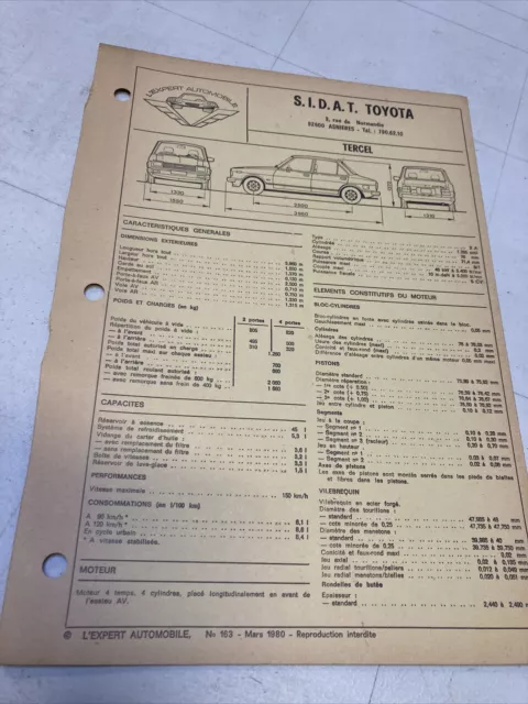 Technical Datasheet Automobile Toyota Tercel Edition 1980 EA