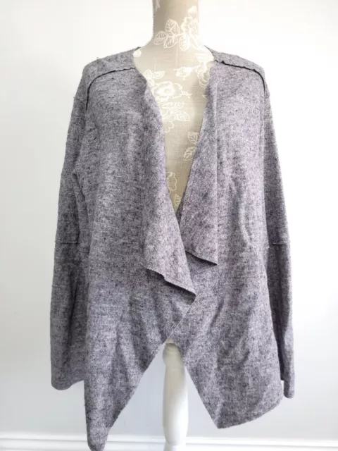 White Stuff Cardigan Size 14 Wool Blend Waterfall Knitted Grey Open Front