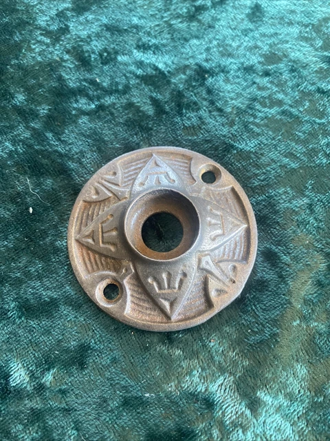 Antique  VICTORIAN Eastlake  Rosette Cast Steel Plate Escutcheon 2"
