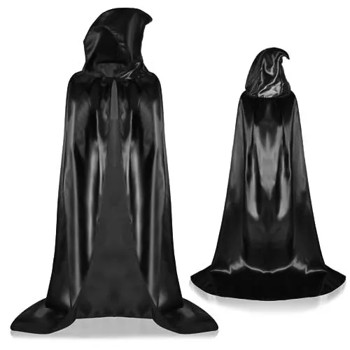 Mantello Nero con Cappuccio Halloween Mantello da Strega Mantello Morte (q1Q)