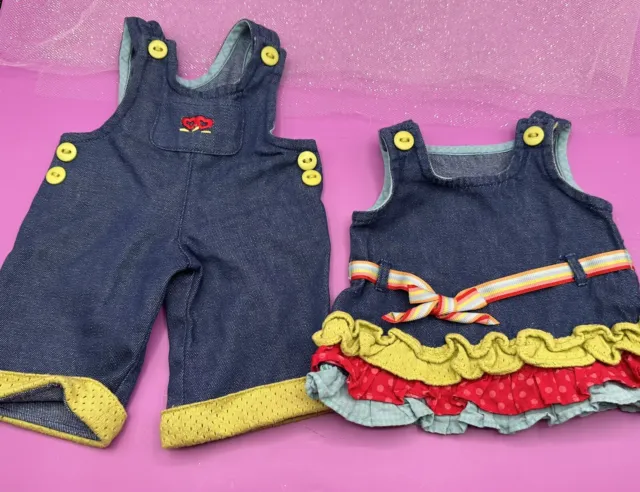 American Girl Bitty Baby Twins Denim Meet Outfits Overalls Jumper Boy Girl Lot