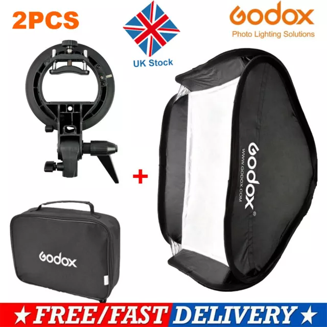 2X GODOX 60x60CM S-Type Bracket Bowens Mount Holder Softbox For Speedlite Flash