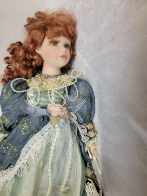 Duck House Heirloom Porcelain Doll Red Haired Curls Green Dress 21" Collectible