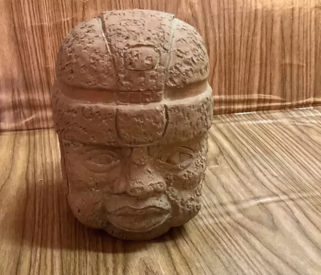 Vintage Olmec Head Sculpture Terra Cotta Clay Meso-America  4" Mexico replica