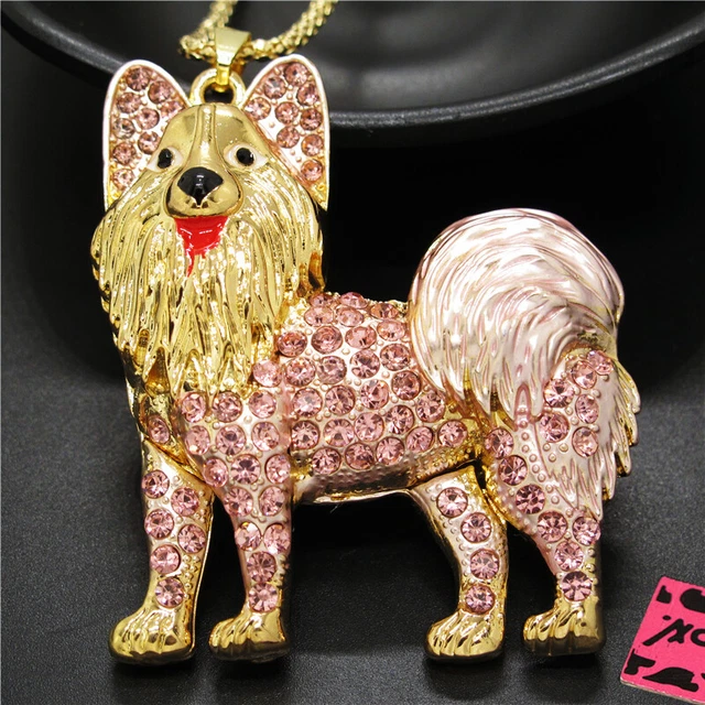 New Fashion Women Pink  Rhinestone Cute Dog Crystal Pendant Chain Necklace