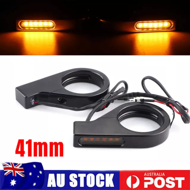 2x Amber Motorcycle Indicators LED Turn Signal Light For 41mm Fork Tubes Clamp